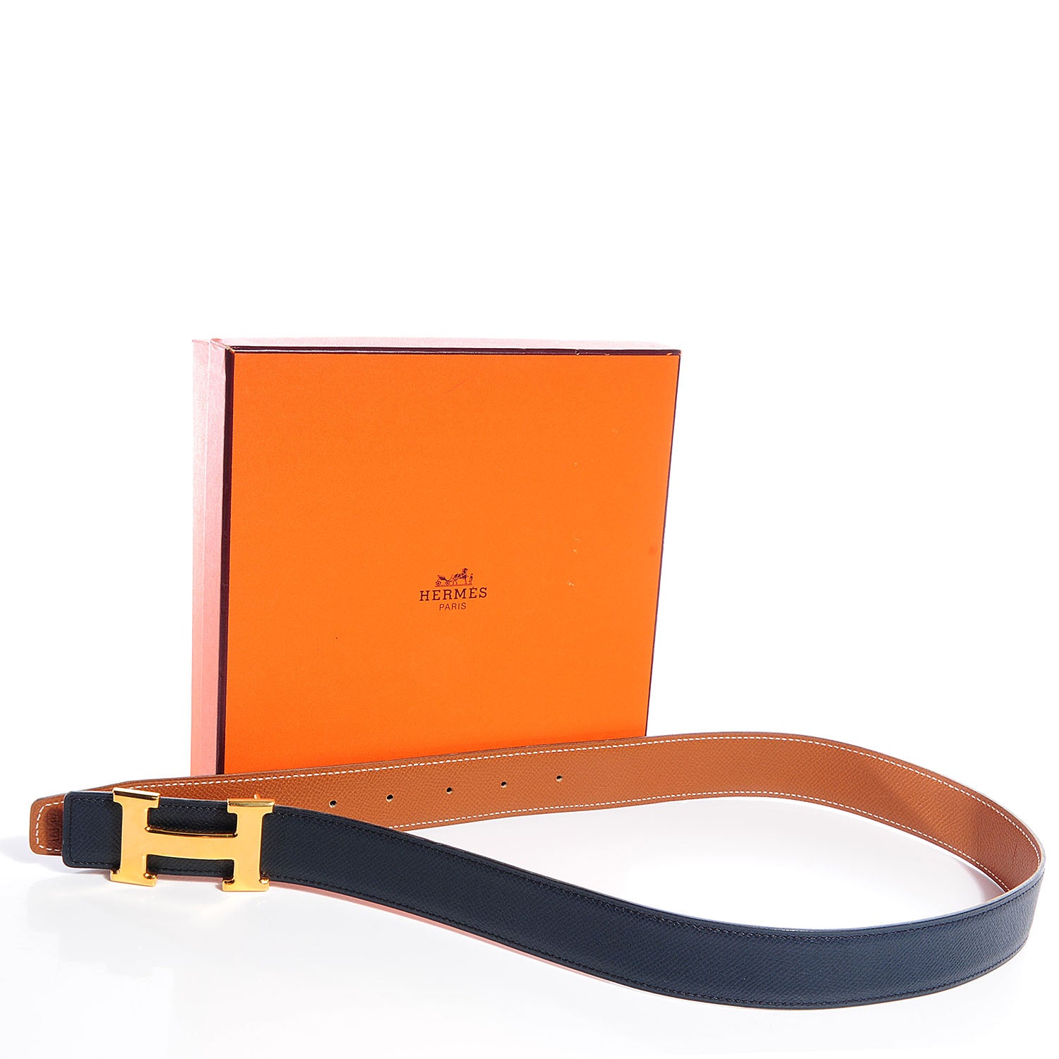 Hermes Courchevel Reversible Constance 32mm H Belt Navy Gold 75 3 of 6