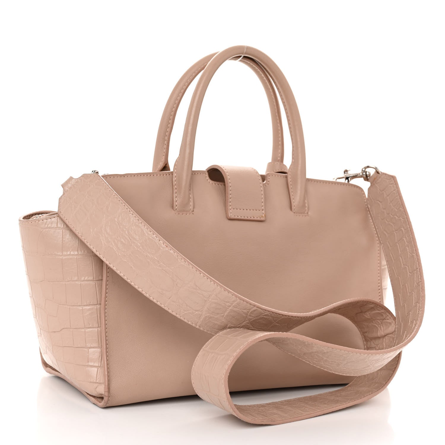 Saint Laurent Calfskin Crocodile Embossed Baby Monogram Downtown Cabas Dark Beige 3 of 9