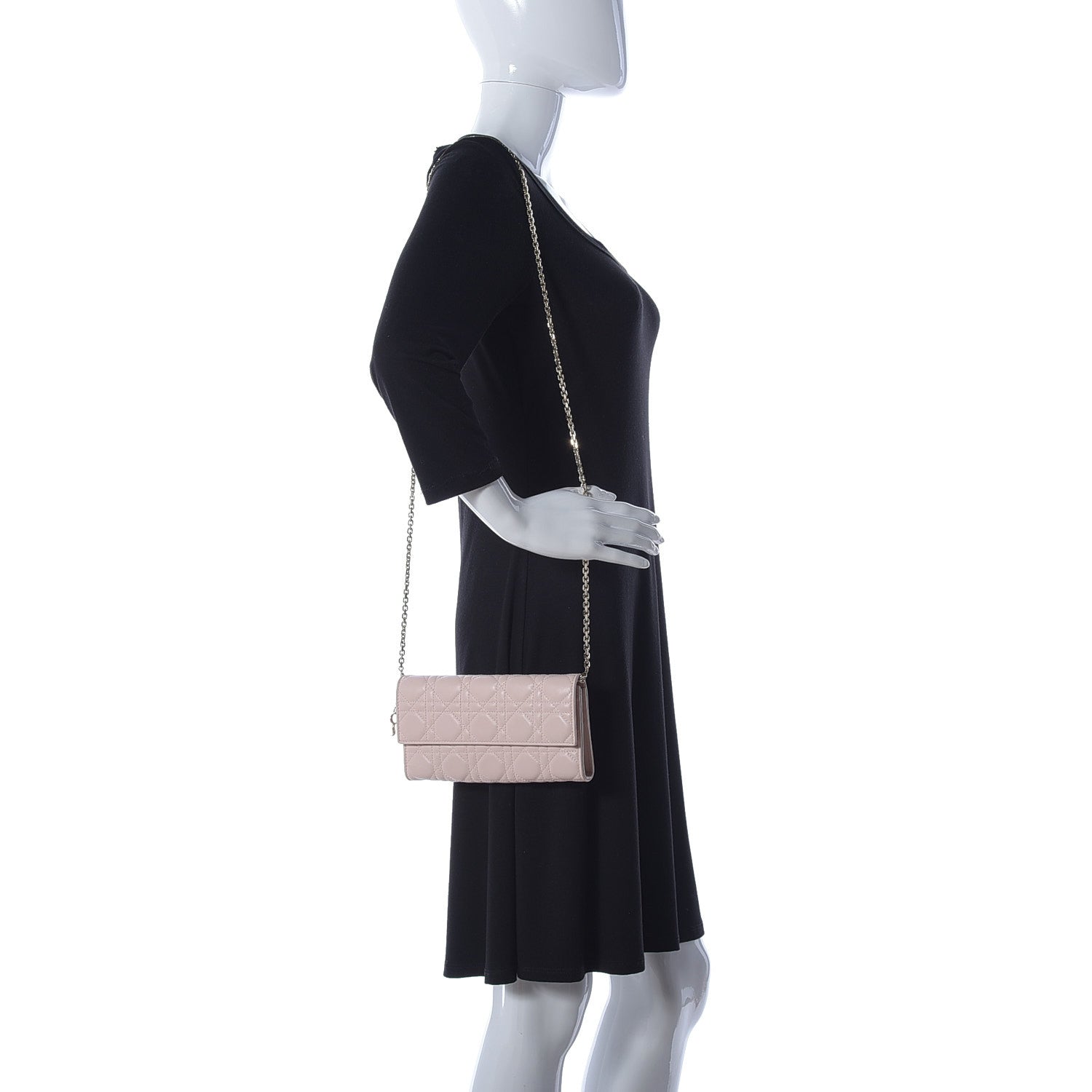 Christian Dior Lambskin Cannage Lady Dior Rendezvous Wallet On Chain Light Pink 2 of 9