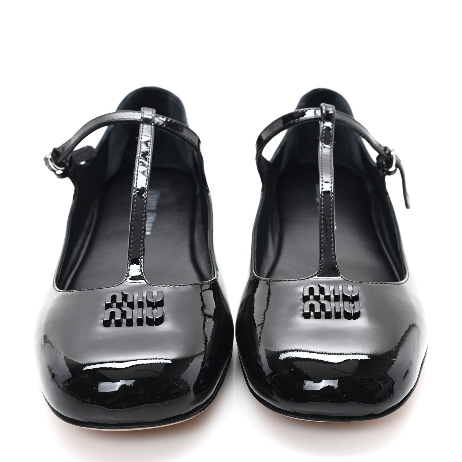Miu Miu Vernice Logo T-Strap Ballerina Flats 37.5 Black 3 of 9
