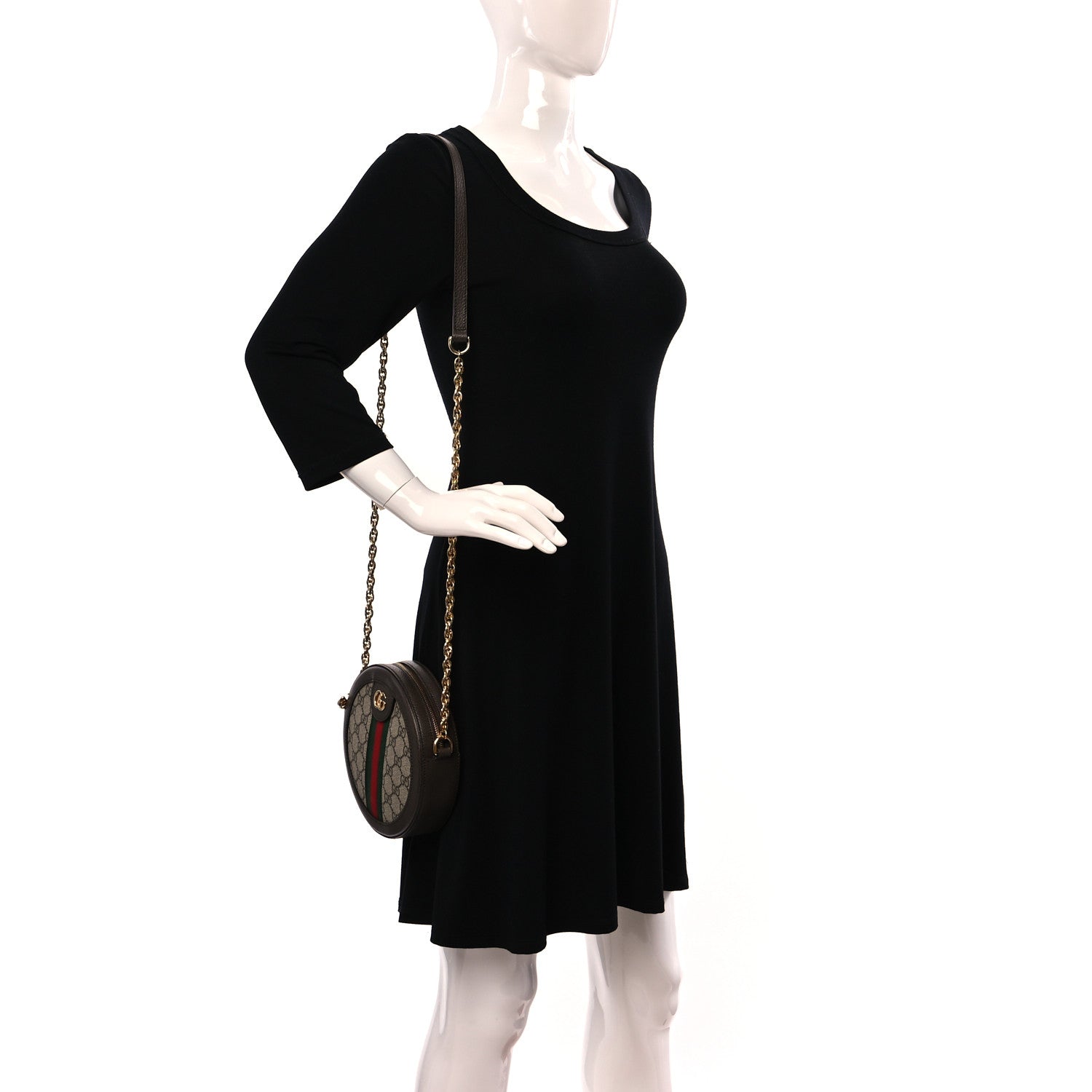 Gucci GG Supreme Monogram Web Mini Ophidia Round Shoulder Bag Brown 3 of 13