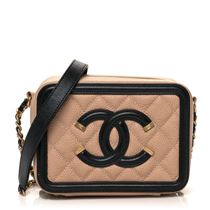 Chanel Caviar Quilted CC Filigree Vanity Clutch With Chain Beige Black 1 of 10