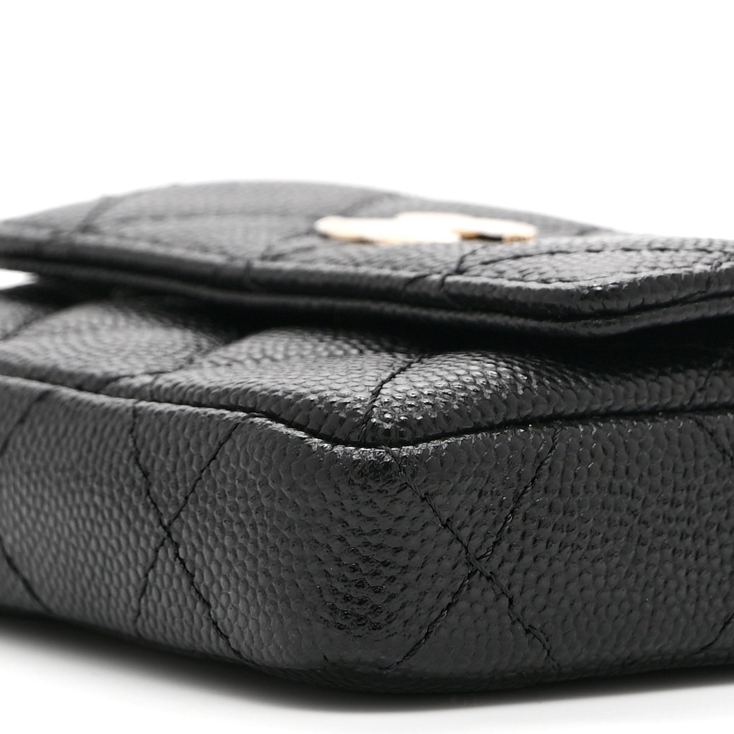 Caviar Quilted Mini Pearl On Top Coin Purse With Chain Black