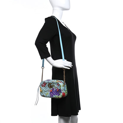 Gucci X UNSKILLED WORKER Calfskin Matelasse Flora Painted Small GG Marmont Chain Shoulder Bag Cloudy Blue Multicolor 2 of 14