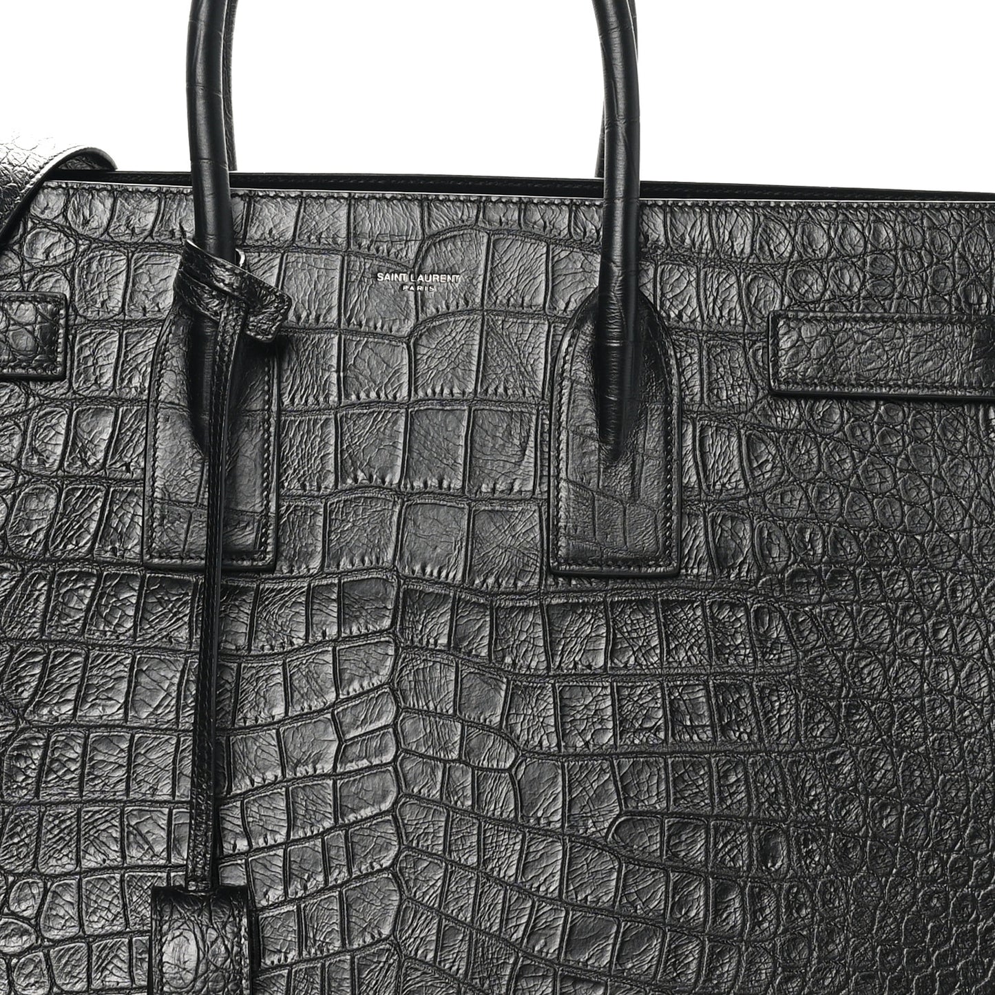 Calfskin Crocodile Embossed Large Sac De Jour Carryall Black