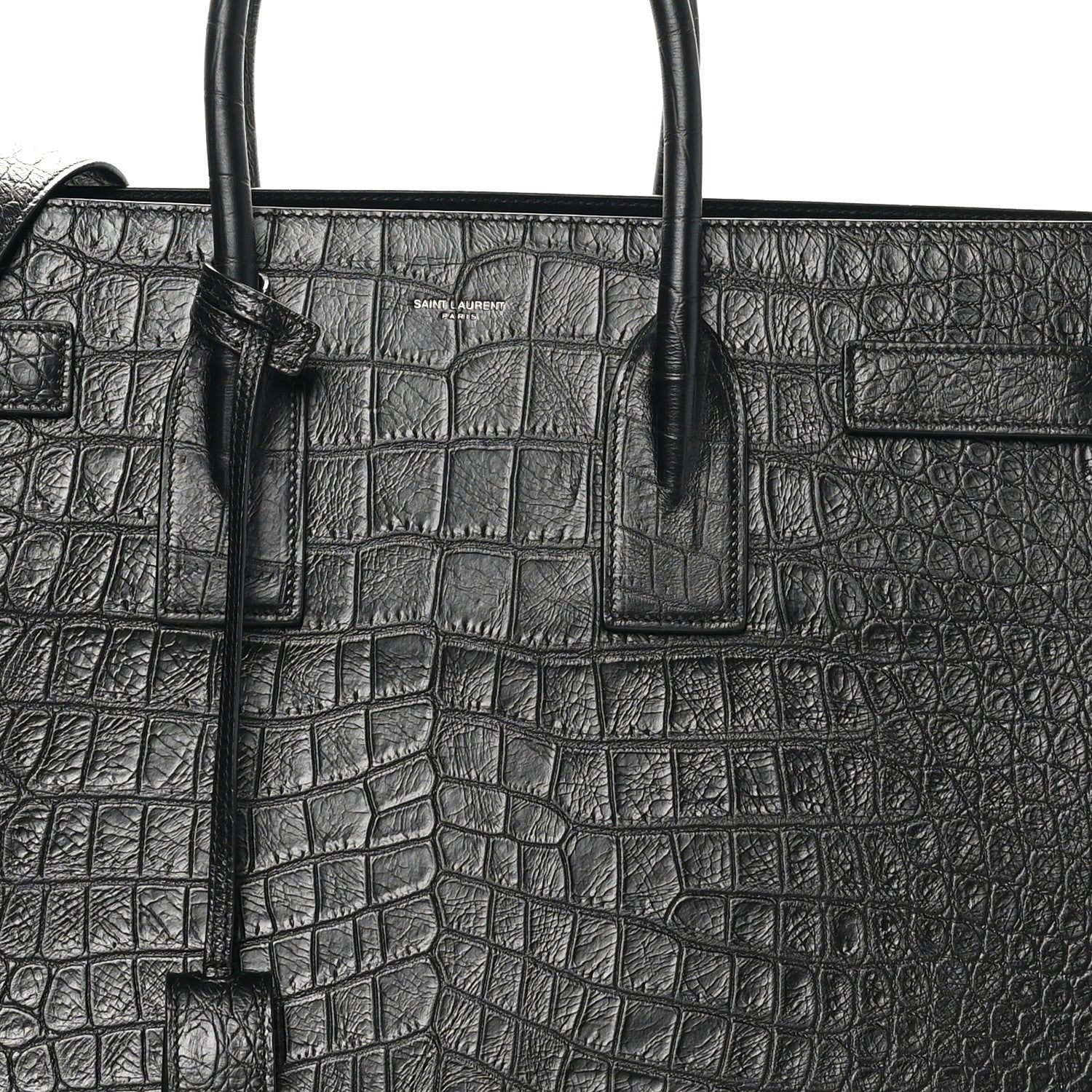 Saint Laurent Calfskin Crocodile Embossed Large Sac De Jour Carryall Black 8 of 10