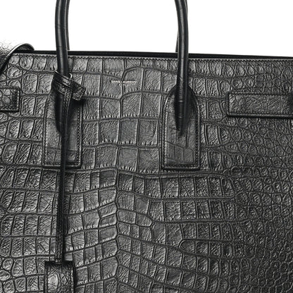 Saint Laurent Calfskin Crocodile Embossed Large Sac De Jour Carryall Black 8 of 10