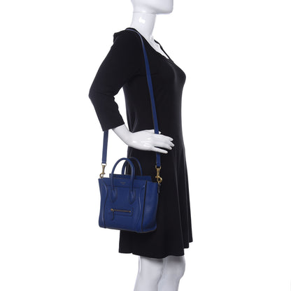 Celine Drummed Calfskin Nano Luggage Indigo 2 of 15