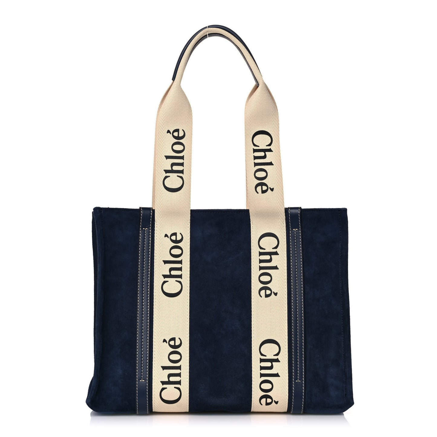 Suede Calfskin Medium Woody Ribbon Tote Navy