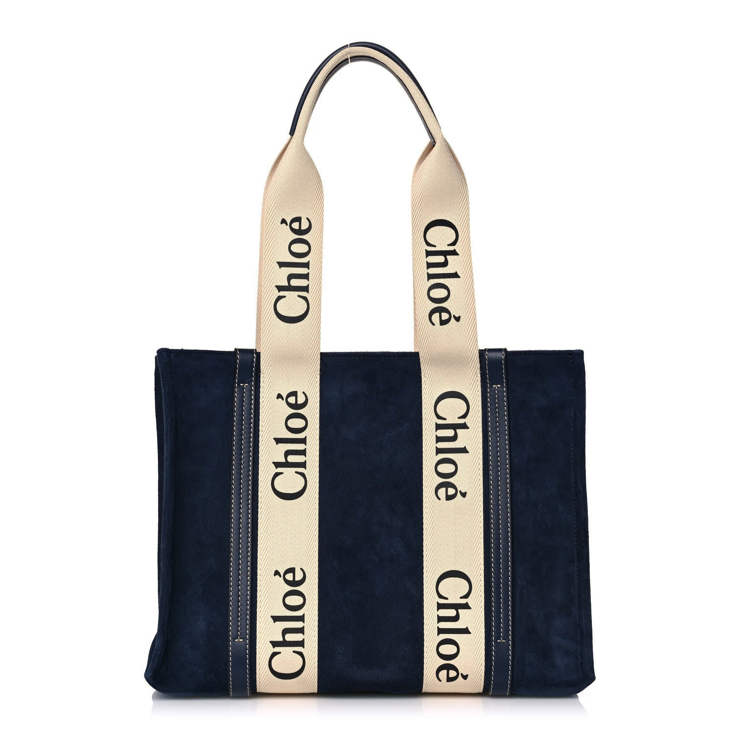 Chloe Suede Calfskin Medium Woody Ribbon Tote Navy 1 of 11