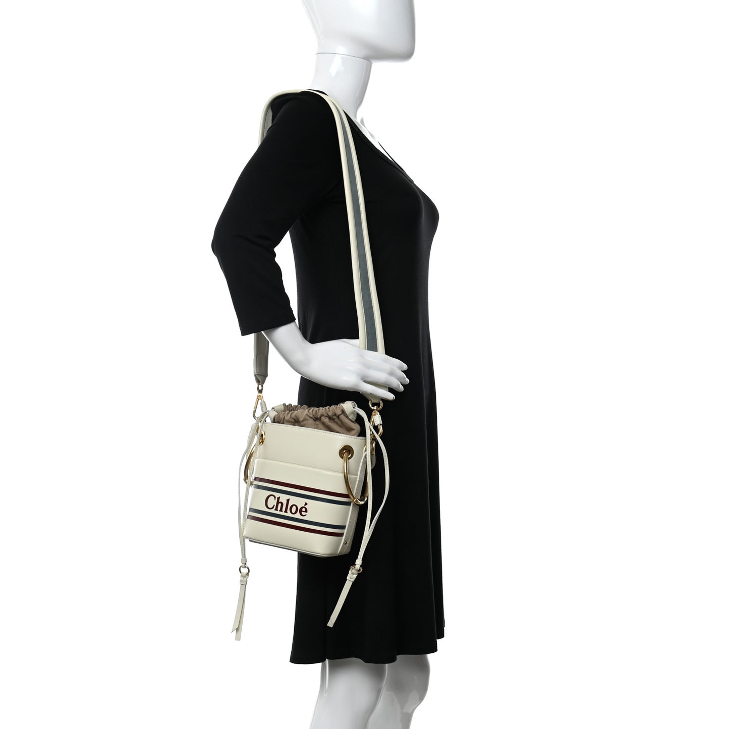 Smooth Calfskin Logo Mini Roy Bucket Bag Natural White