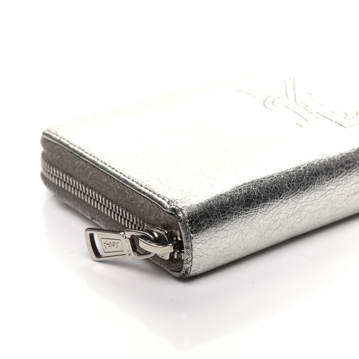 Saint Laurent Metallic Calfskin Belle De Jour Zip Around Wallet Moon 7 of 8