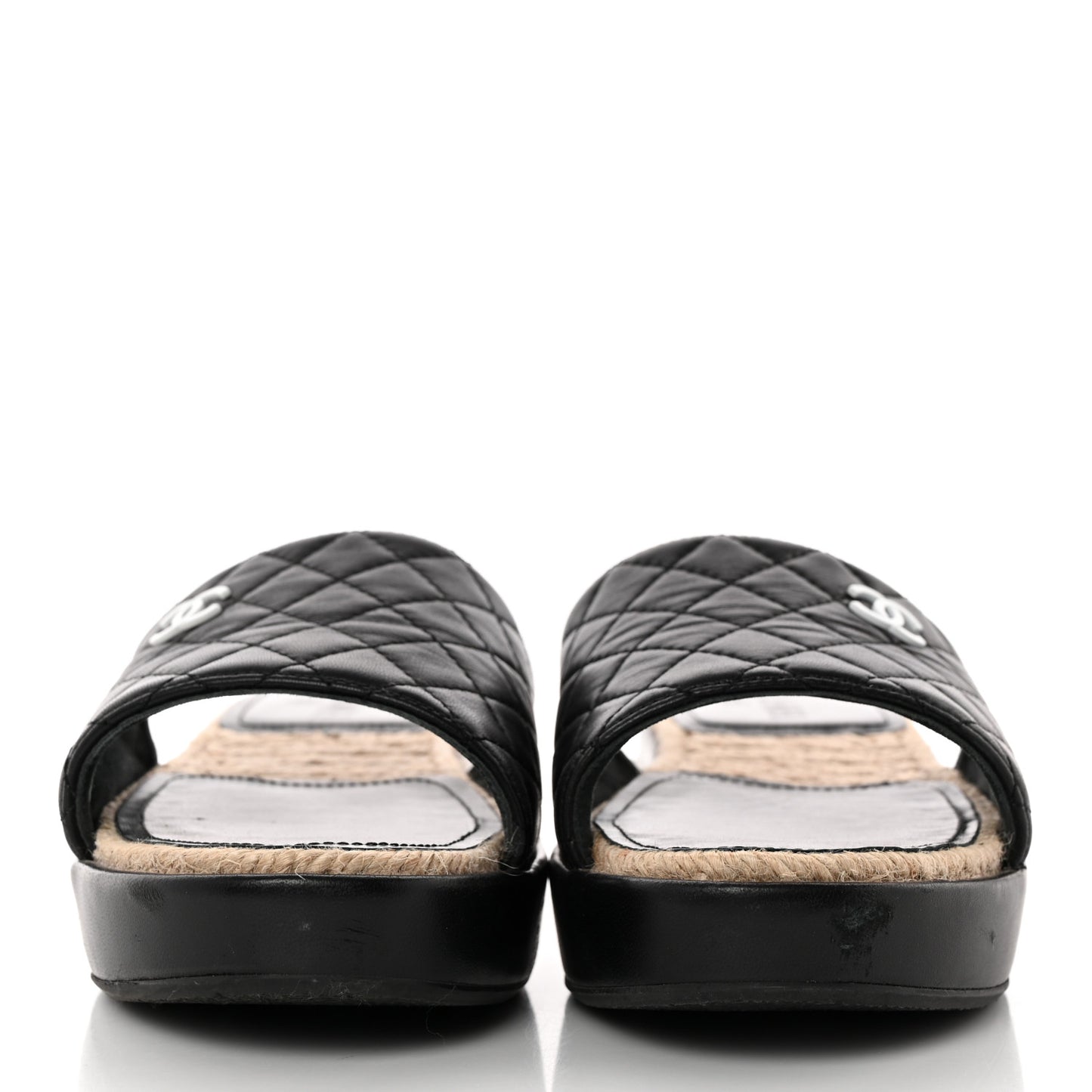 Lambskin Quilted CC Mules Sandals 39 Black White