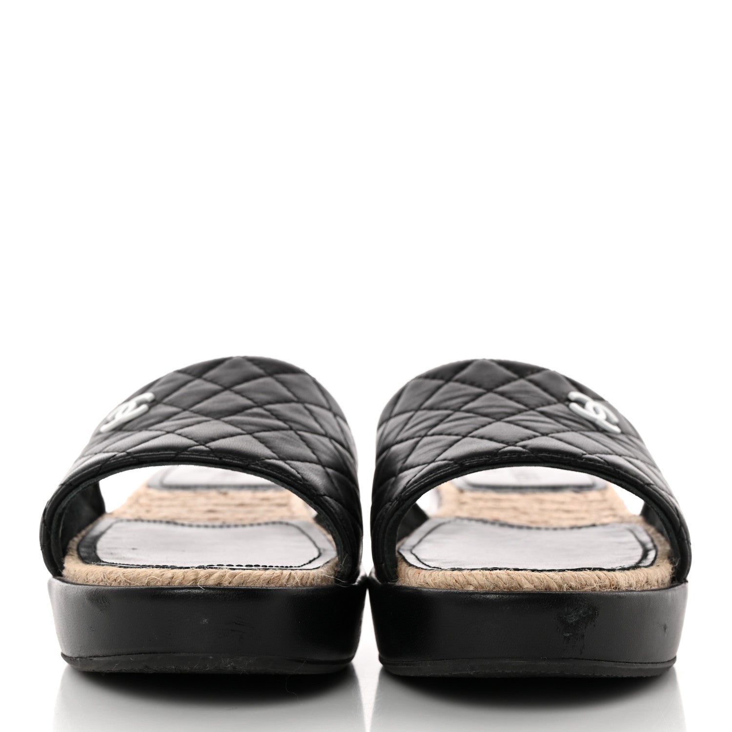 Chanel Lambskin Quilted CC Mules Sandals 39 Black White 2 of 12