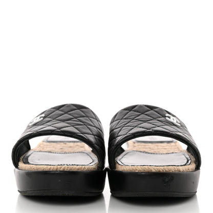 Chanel Lambskin Quilted CC Mules Sandals 39 Black White 2 of 12