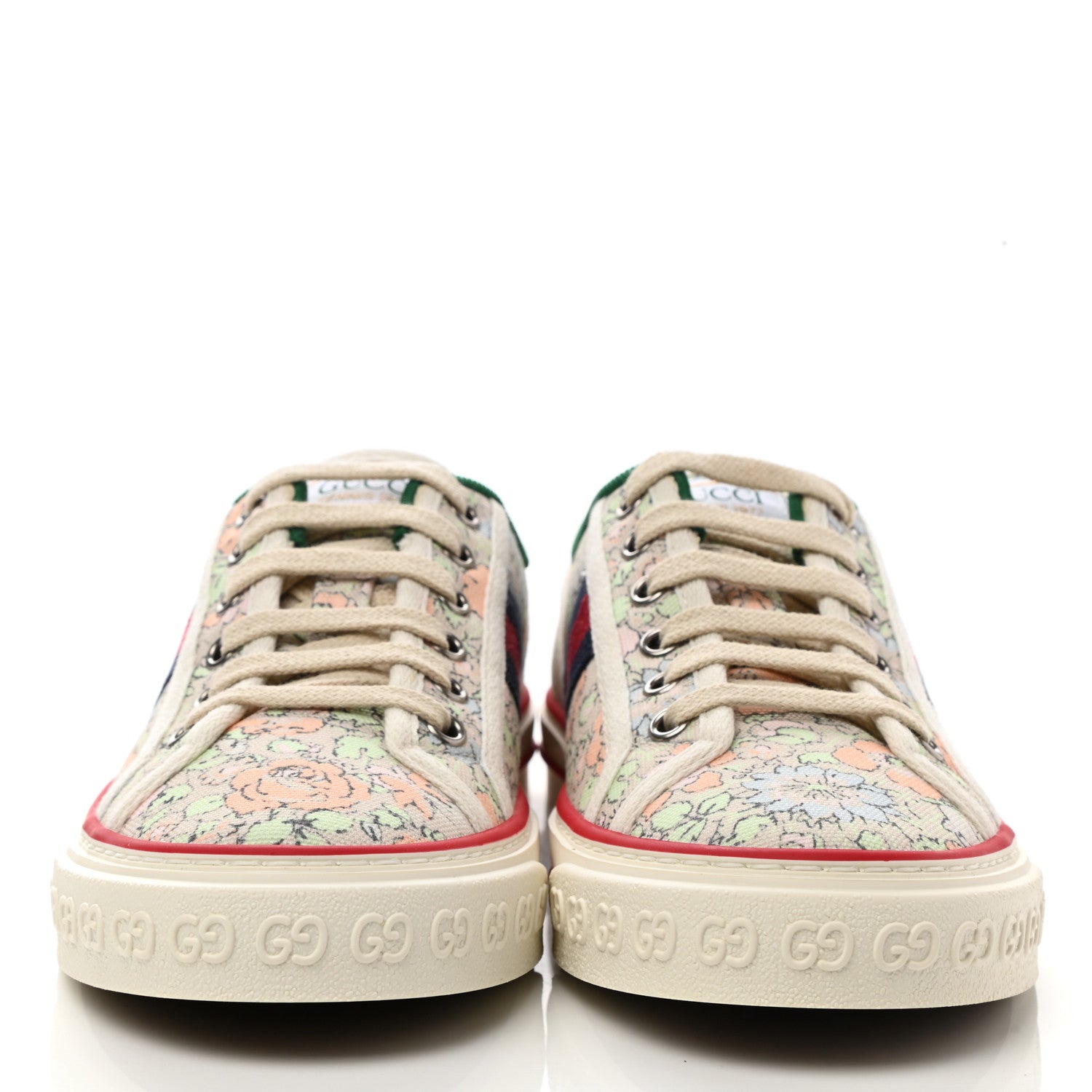 Gucci X LIBERTY OF LONDON Canvas Web Tracy Print Womens 1977 Tennis Sneakers 37.5 Mint Peach Mystic White 2 of 8