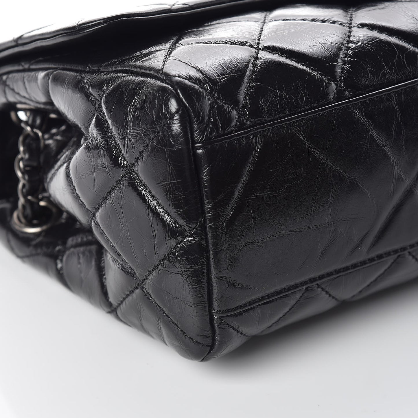 Glazed Calfskin Quilted Large Coco Soft Flap Black