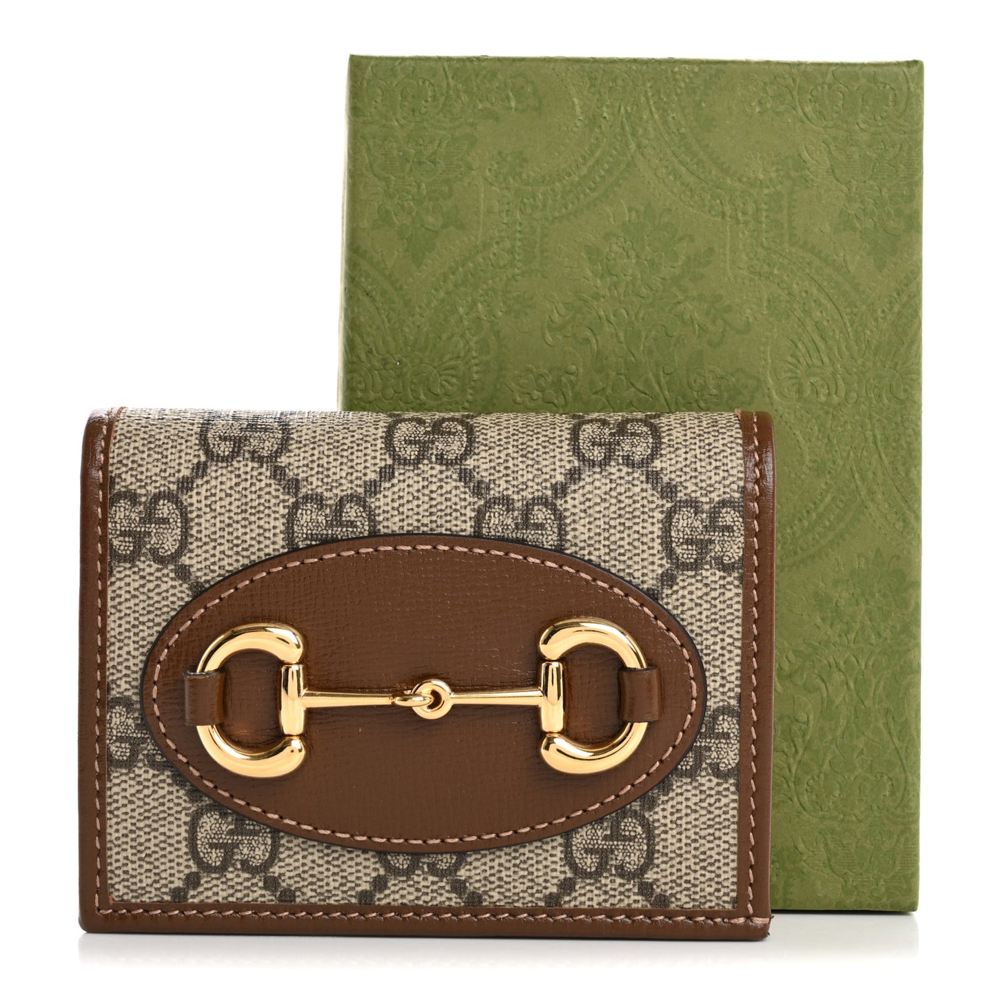 GG Supreme Monogram Horsebit 1955 Card Case Wallet Beige Ebony Brown Sugar