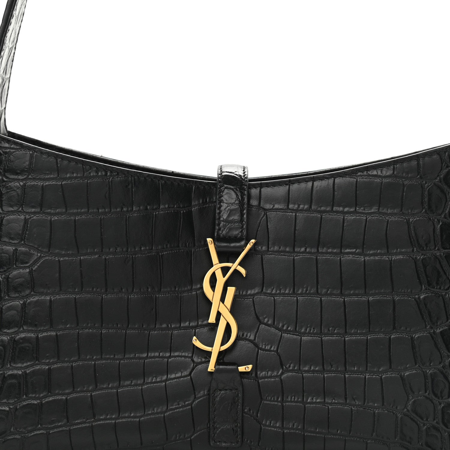 Saint Laurent Calfskin Crocodile Embossed Le 5 A 7 Hobo Black 7 of 7