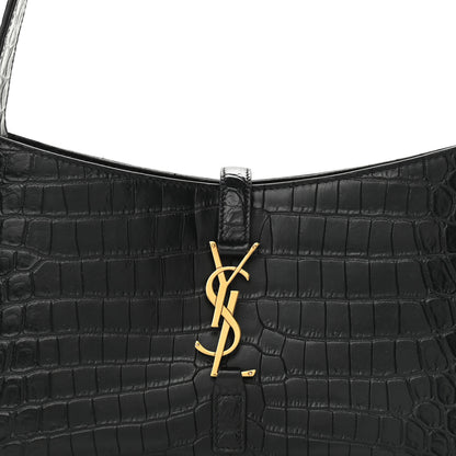 Saint Laurent Calfskin Crocodile Embossed Le 5 A 7 Hobo Black 7 of 7