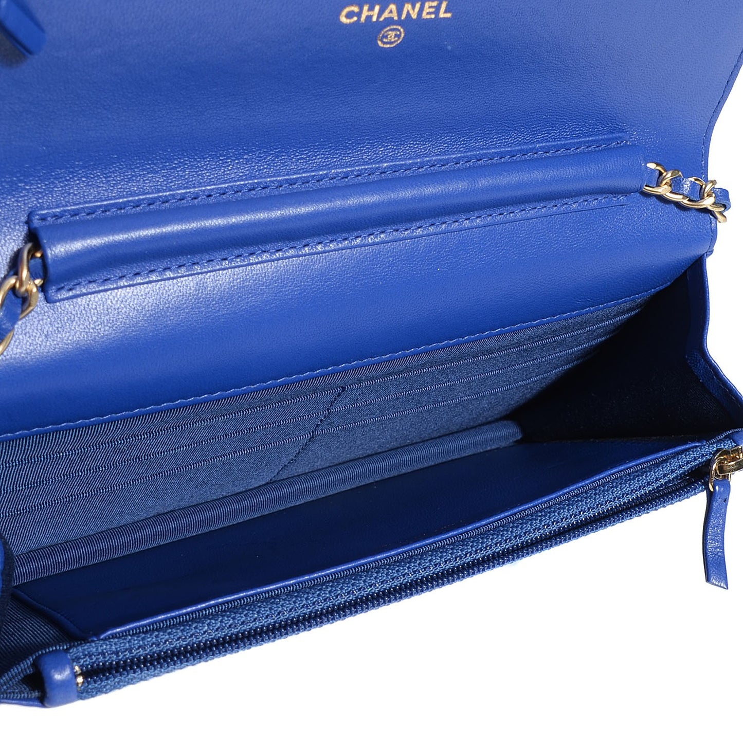 Lambskin Quilted Wallet On Chain WOC Dark Blue