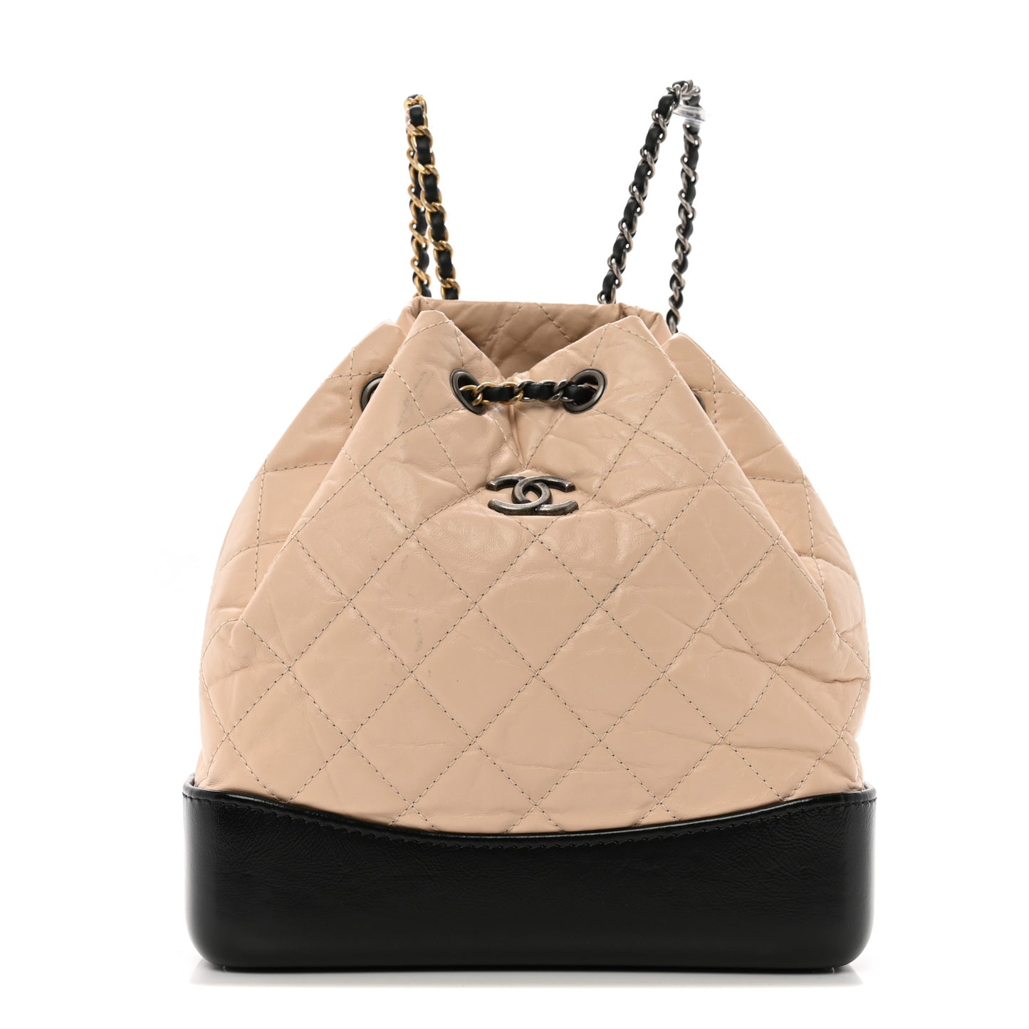 Aged Calfskin Quilted Small Gabrielle Backpack Beige Black