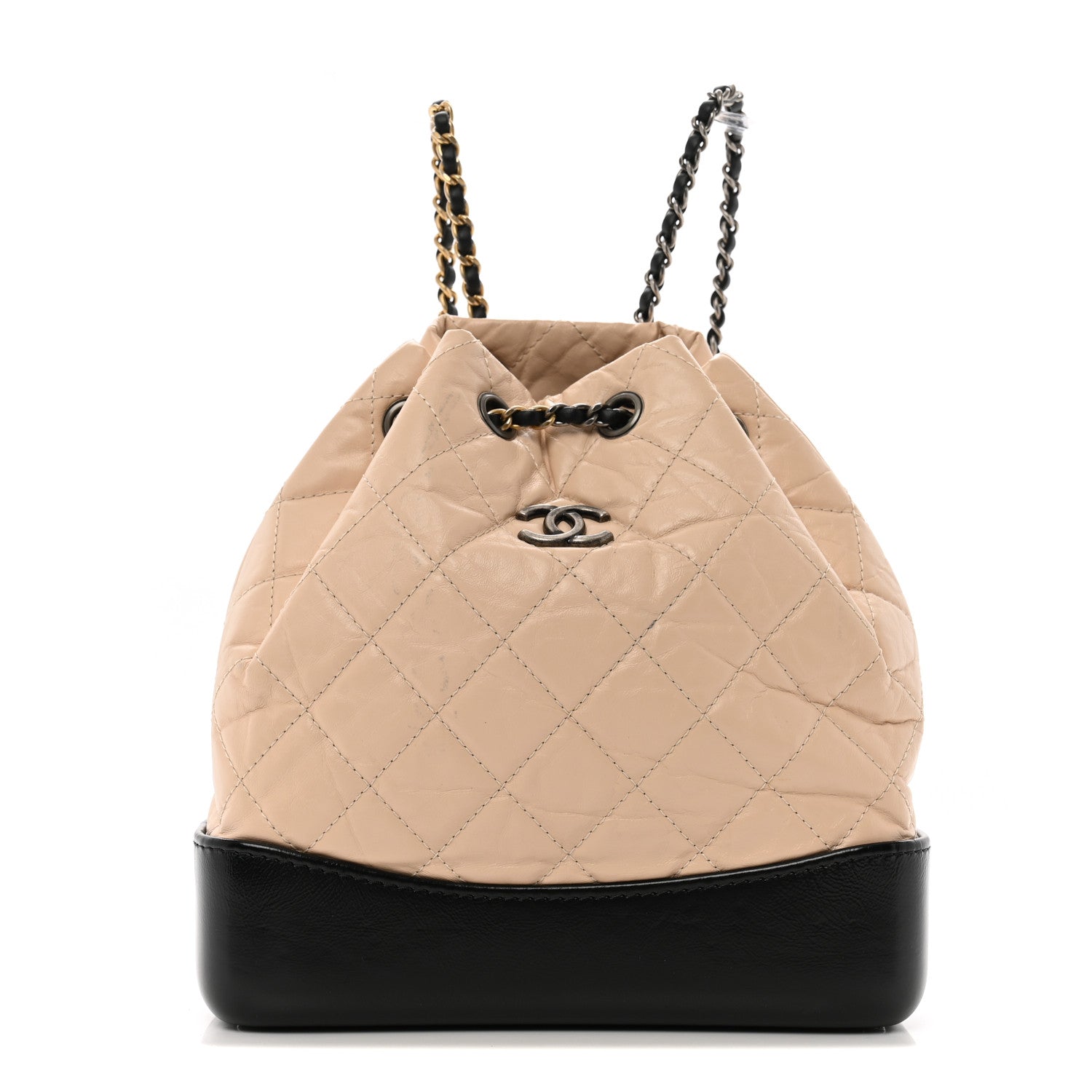 Chanel Aged Calfskin Quilted Small Gabrielle Backpack Beige Black 1 of 12