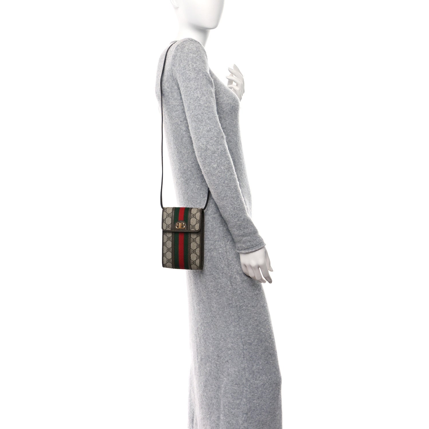 Gucci X BALENCIAGA BB Supreme Monogram Web Ophidia Phone Crossbody Bag Beige New Acero 2 of 8