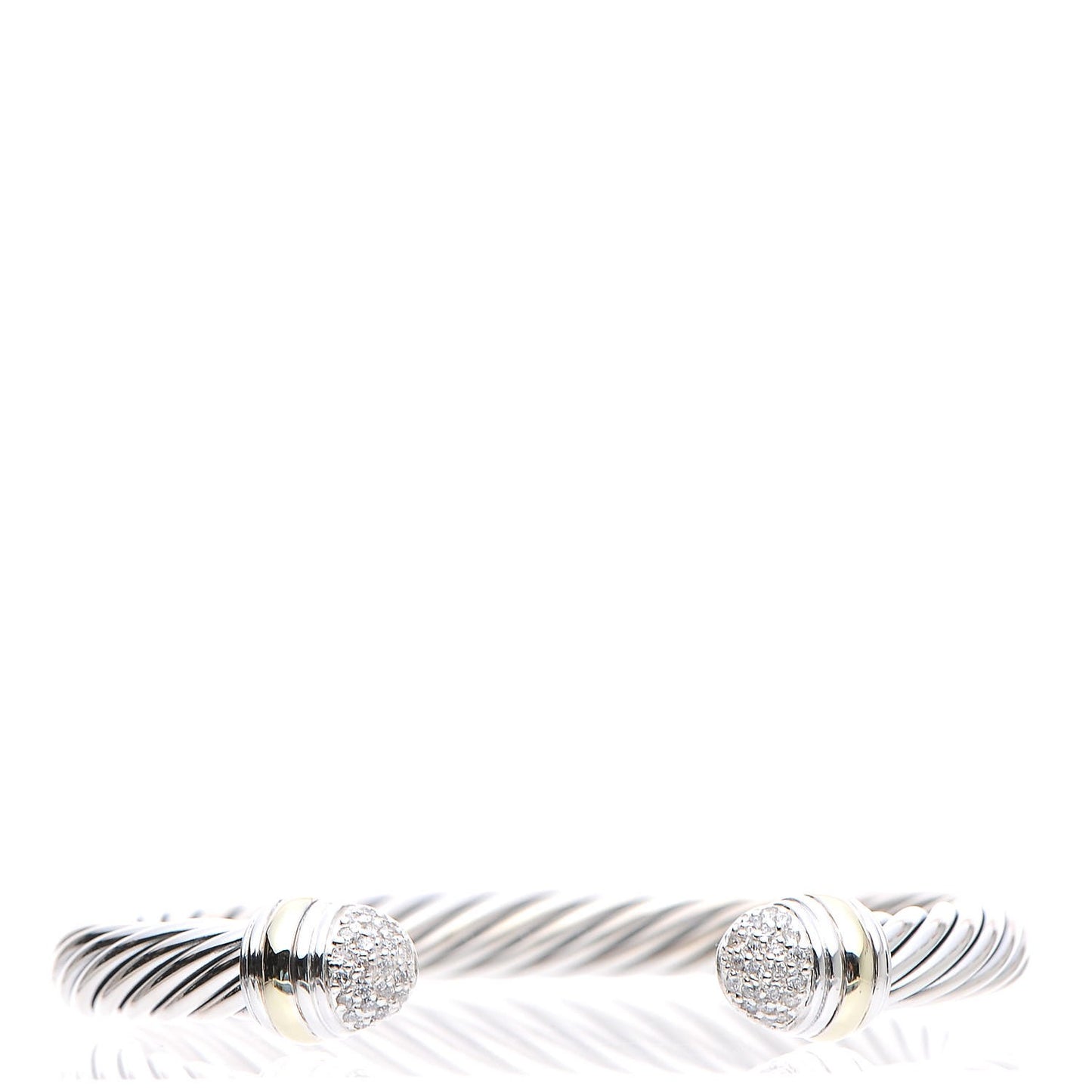 Sterling Silver 18K Yellow Gold Diamond Pave 7mm Cable Classics Bracelet