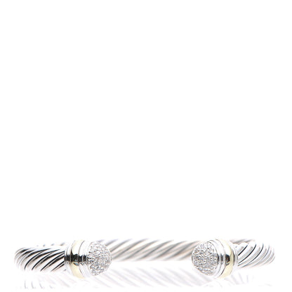 David Yurman Sterling Silver 18K Yellow Gold Diamond Pave 7mm Cable Classics Bracelet 1 of 5