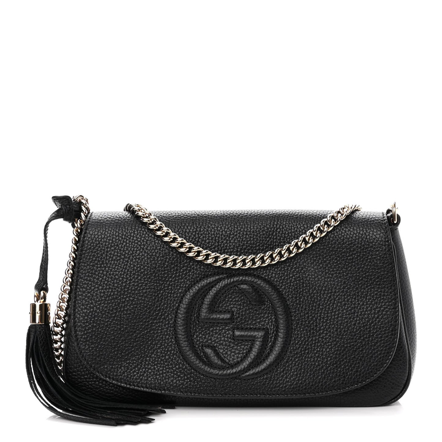 Pebbled Calfskin Medium Soho Flap Crossbody Black
