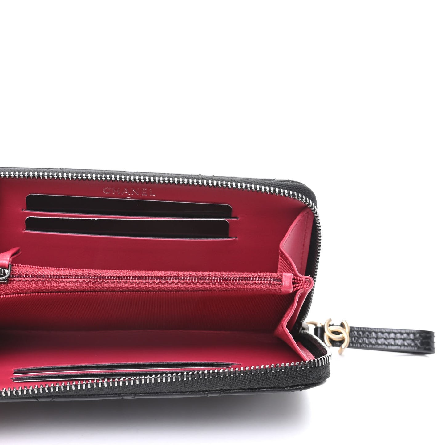 Aged Calfskin Quilted Small Gabrielle Zip Around Wallet Black