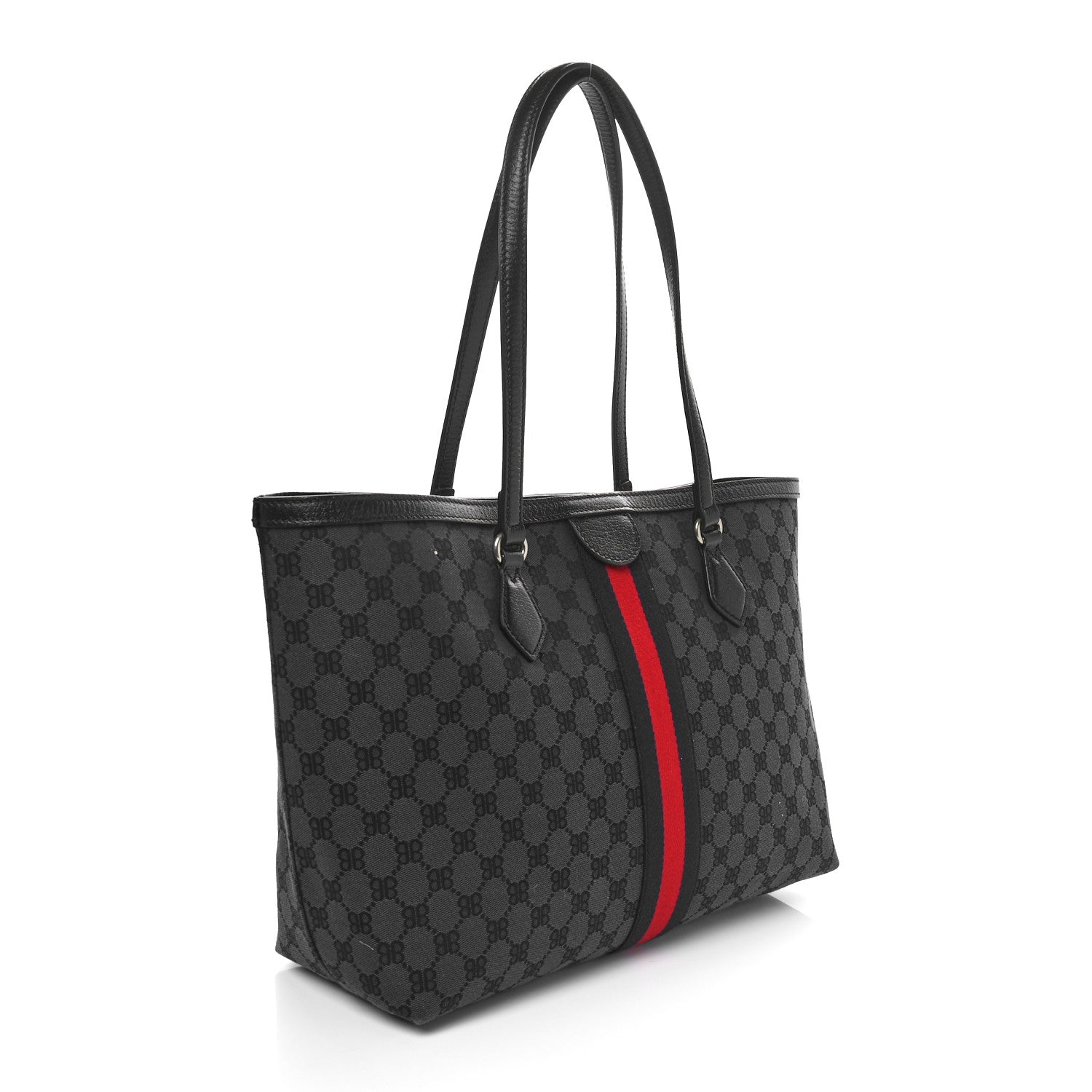 Gucci X BALENCIAGA BB Monogram Web Graffiti Medium Ophidia Shopping Tote Black 3 of 10