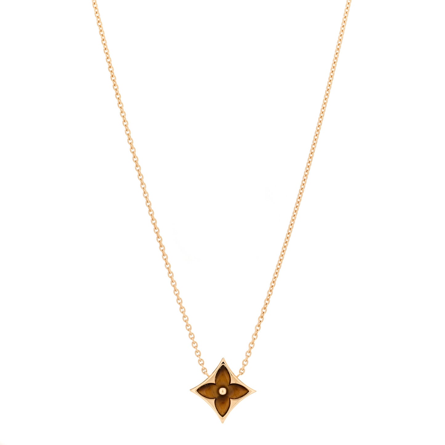 18K Yellow Gold Tiger's Eye Blossom Pendant Necklace