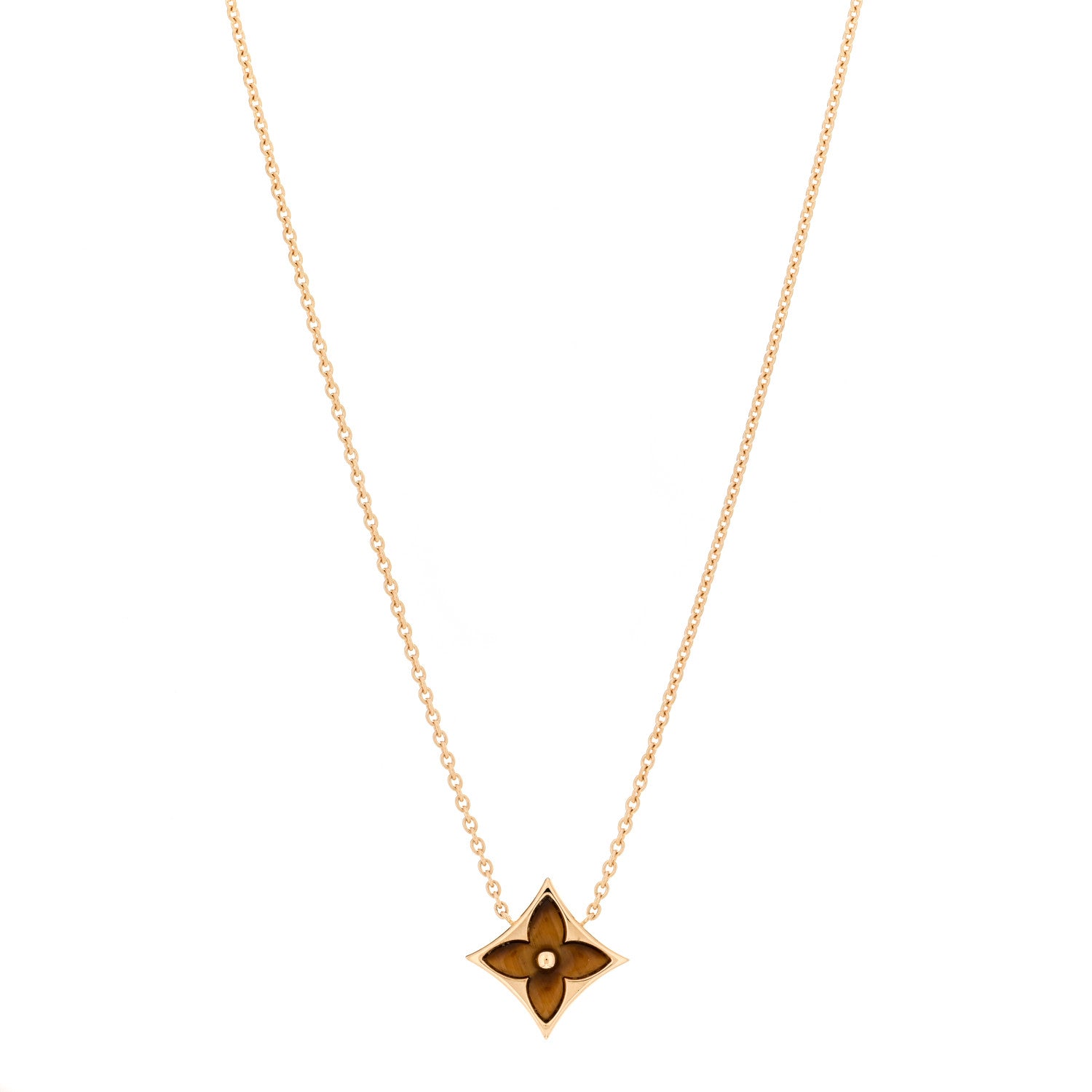 Louis Vuitton 18K Yellow Gold Tiger's Eye Blossom Pendant Necklace 1 of 4