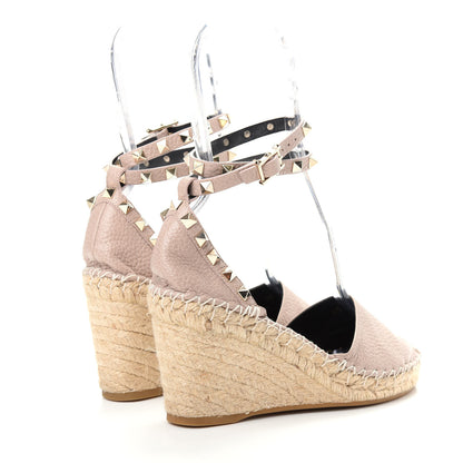 Valentino Garavani Grained Calfskin Rockstud Ankle Wrap Espadrille 15/85mm Wedges 38 Poudre Natural 4 of 10
