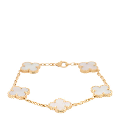 Van Cleef & Arpels 18K Yellow Gold Mother of Pearl 5 Motifs Vintage Alhambra Bracelet 1 of 4
