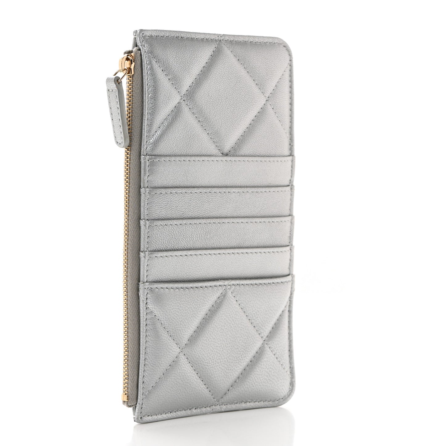 Lambskin Quilted Chanel 19 Phone and Card Holder Silver