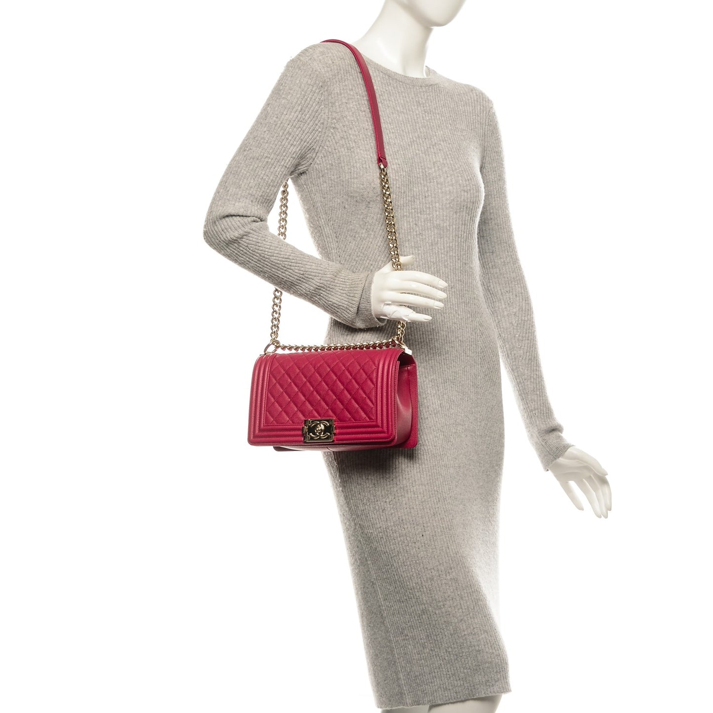 Caviar Quilted Medium Boy Flap Fuchsia
