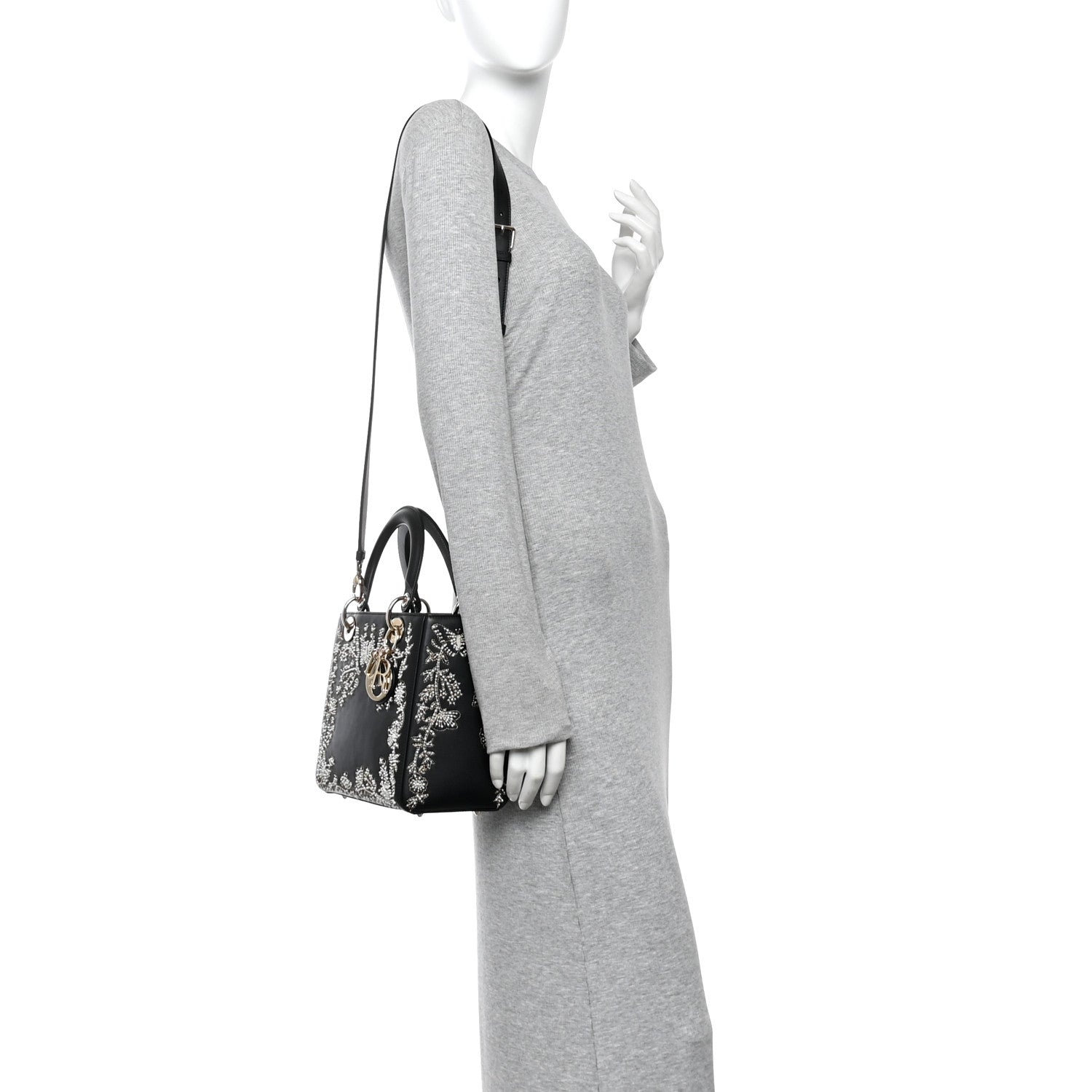 Christian Dior Calfskin Beaded Embroidered Ramage Butterfly Medium Lady Dior Black White Black White 2 of 10