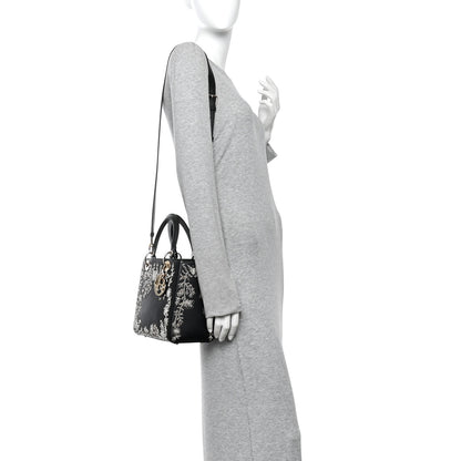 Christian Dior Calfskin Beaded Embroidered Ramage Butterfly Medium Lady Dior Black White Black White 2 of 10