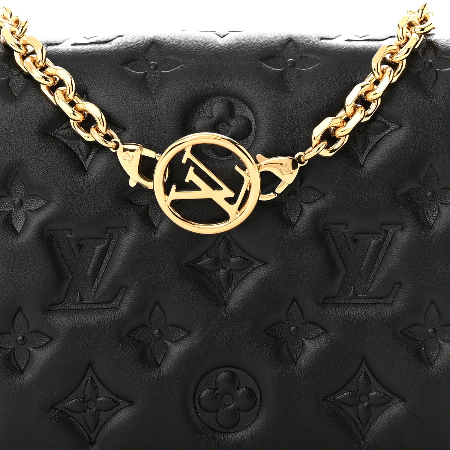 Louis Vuitton Lambskin Embossed Monogram Pochette Coussin Black 7 of 9