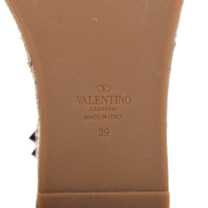 Valentino Garavani Metallic Grained Calfskin Rockstud Ankle Wrap Espadrille Flatform Sandals 39 Skin Natural 6 of 14