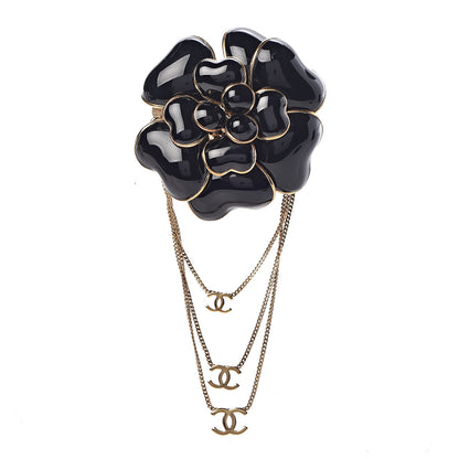 Chanel Enamel Chain Camellia Brooch Black 1 of 5
