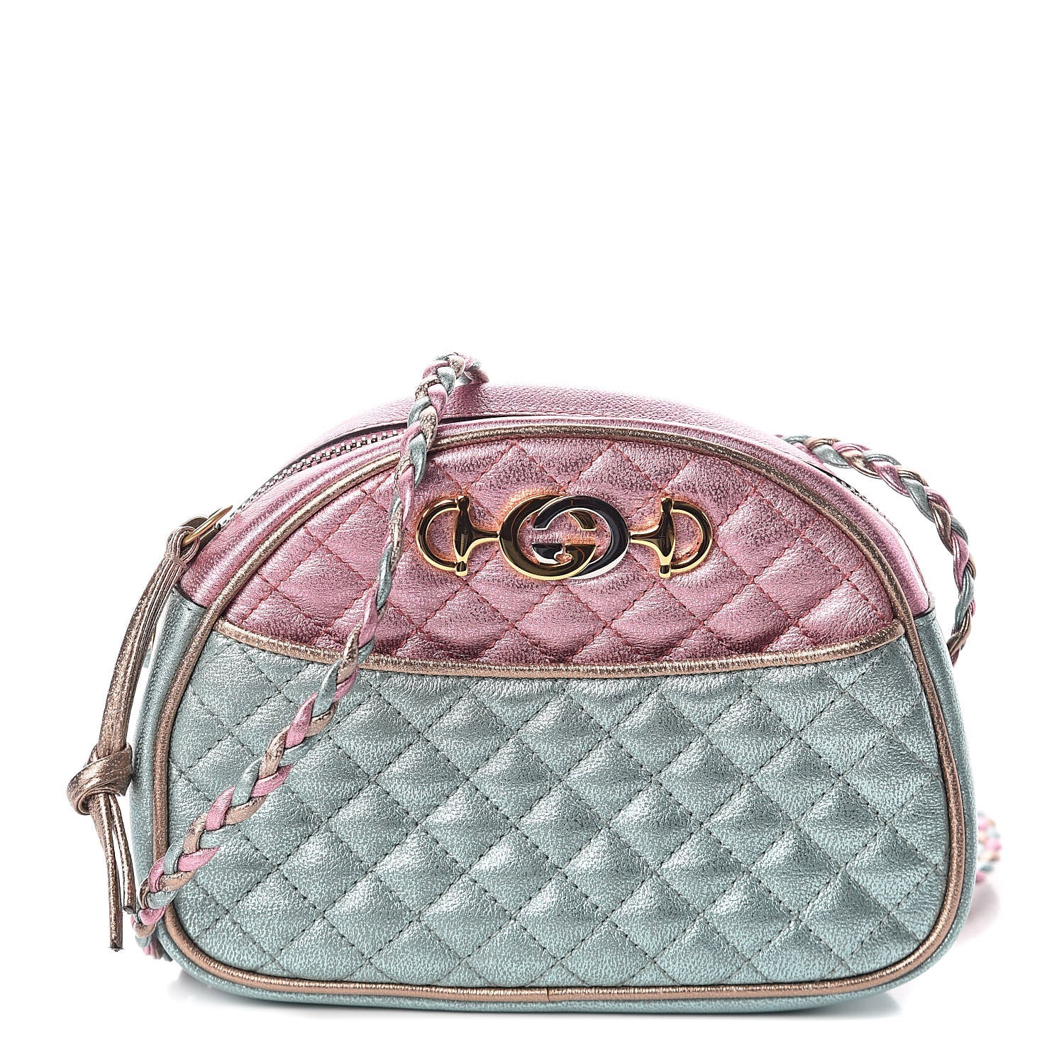 Gucci Laminated Nappa Trapuntata Mini Zumi Dome Shoulder Bag Rosa Lago Rame 1 of 10