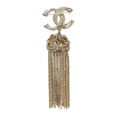 Chanel Crystal Chain Fringe CC Brooch Gold 3 of 4