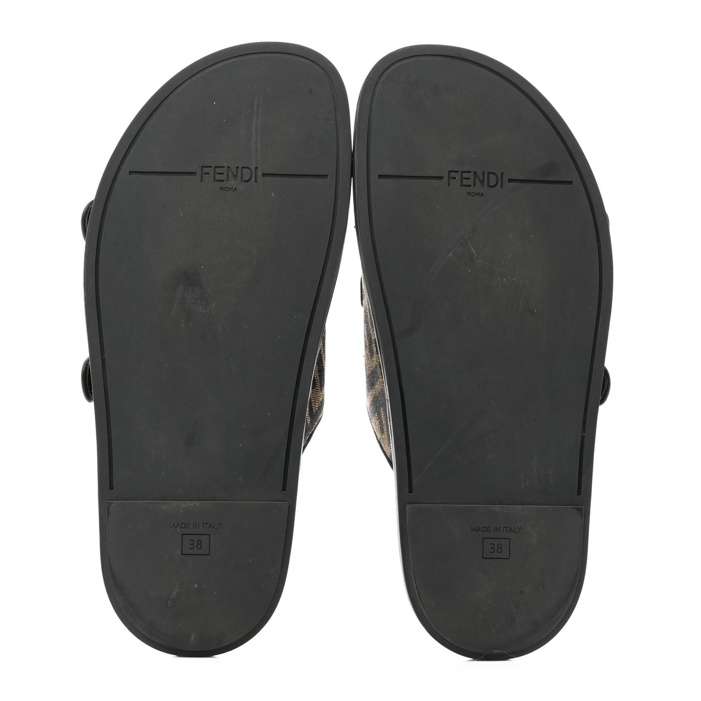 Fabric Jacquard Crystal FF Womens Fendi Feel Buckled Slide Sandals 38 Tobacco Black