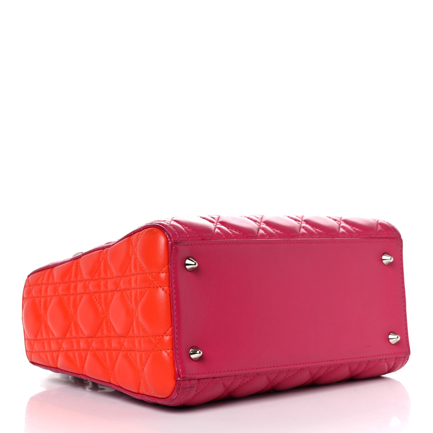 Lambskin Cannage Medium Tri-Color Lady Dior Fuchsia Orange