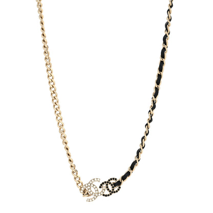 Chanel Metal Calfskin Crystal Double CC Short Necklace Black Gold 1 of 5