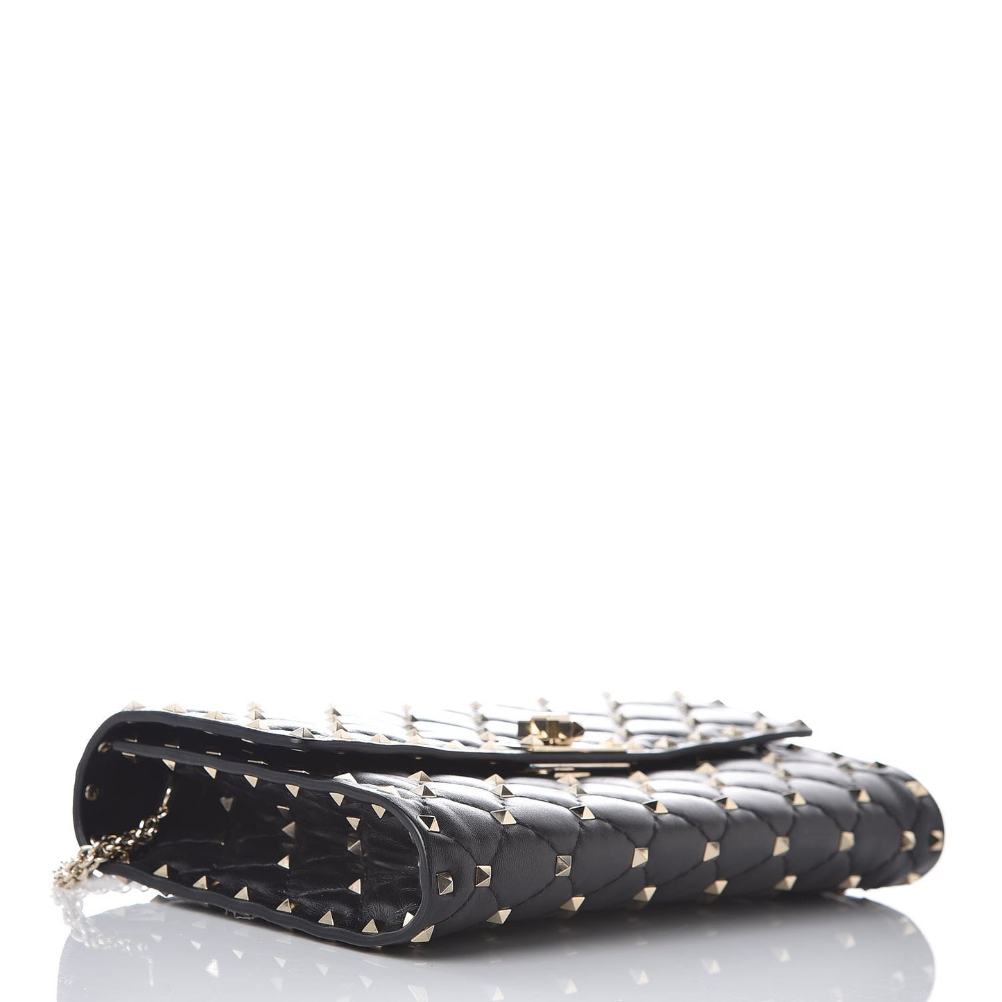 Lambskin Rockstud Spike Wallet on Chain Black
